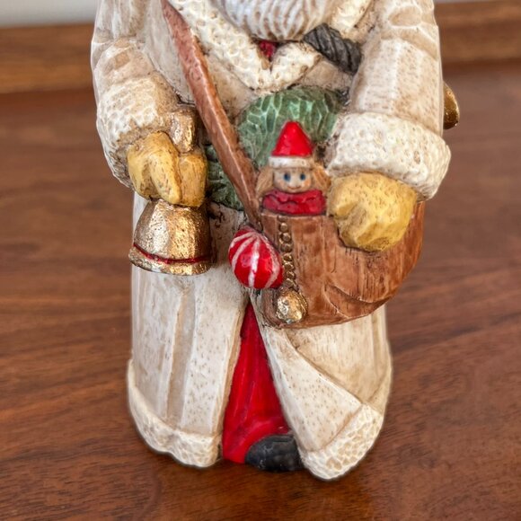 Midwest Woodland Santa Figurine St. Nick Cream Coat w/ Tree on Back Toys Resin - Picture 7 of 10